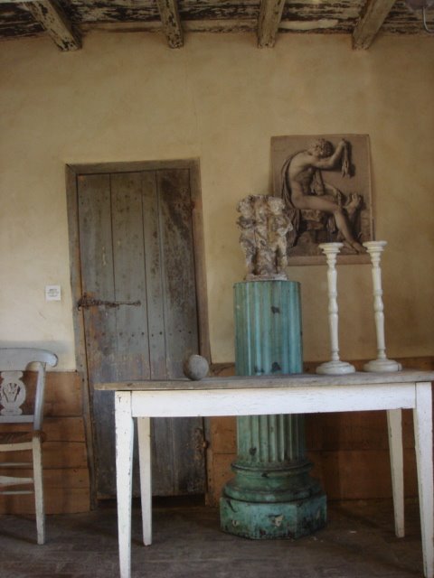 colonnes stuc XIXe,table rustique